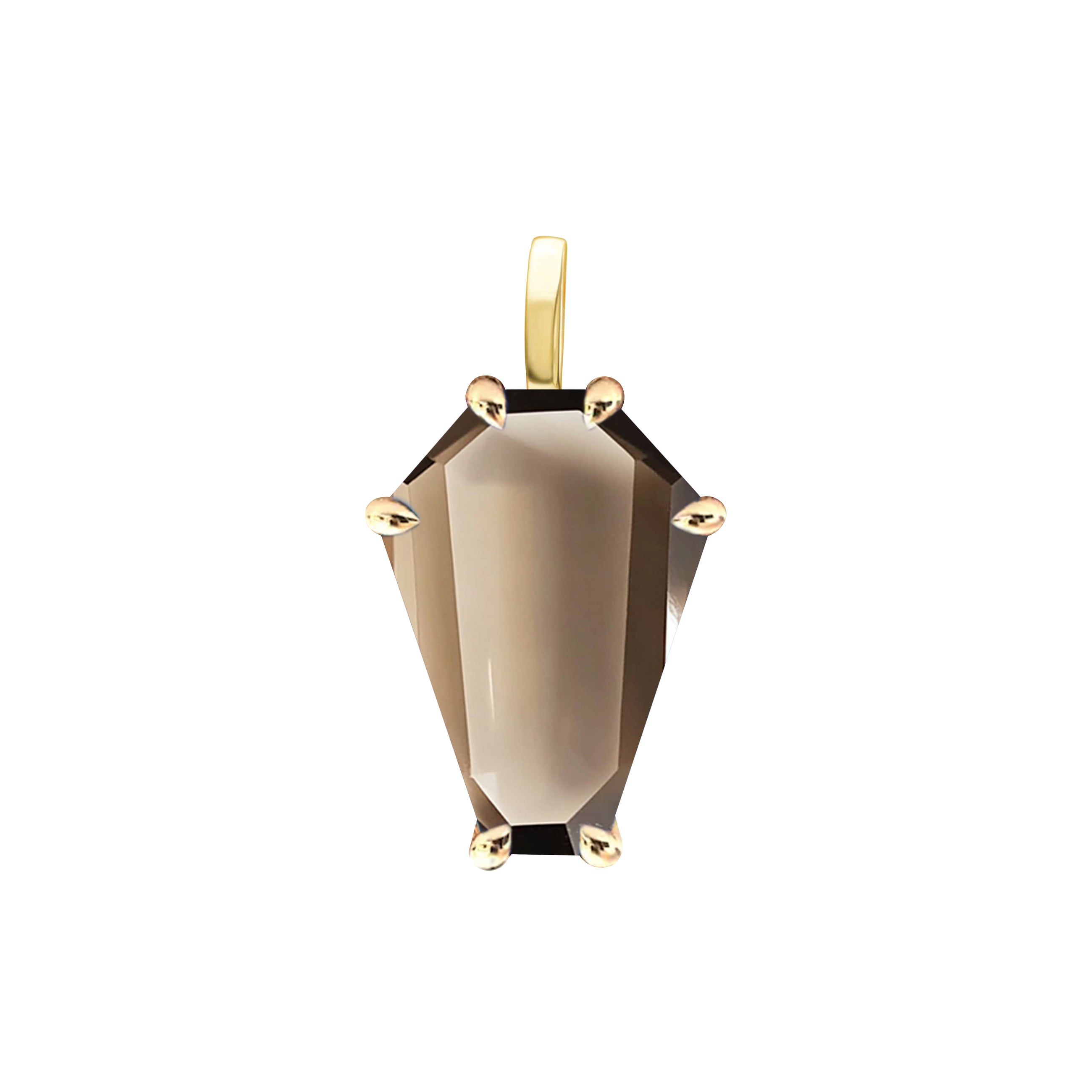 18k Gold Coffin Cut Pendant with Smoky Topaz