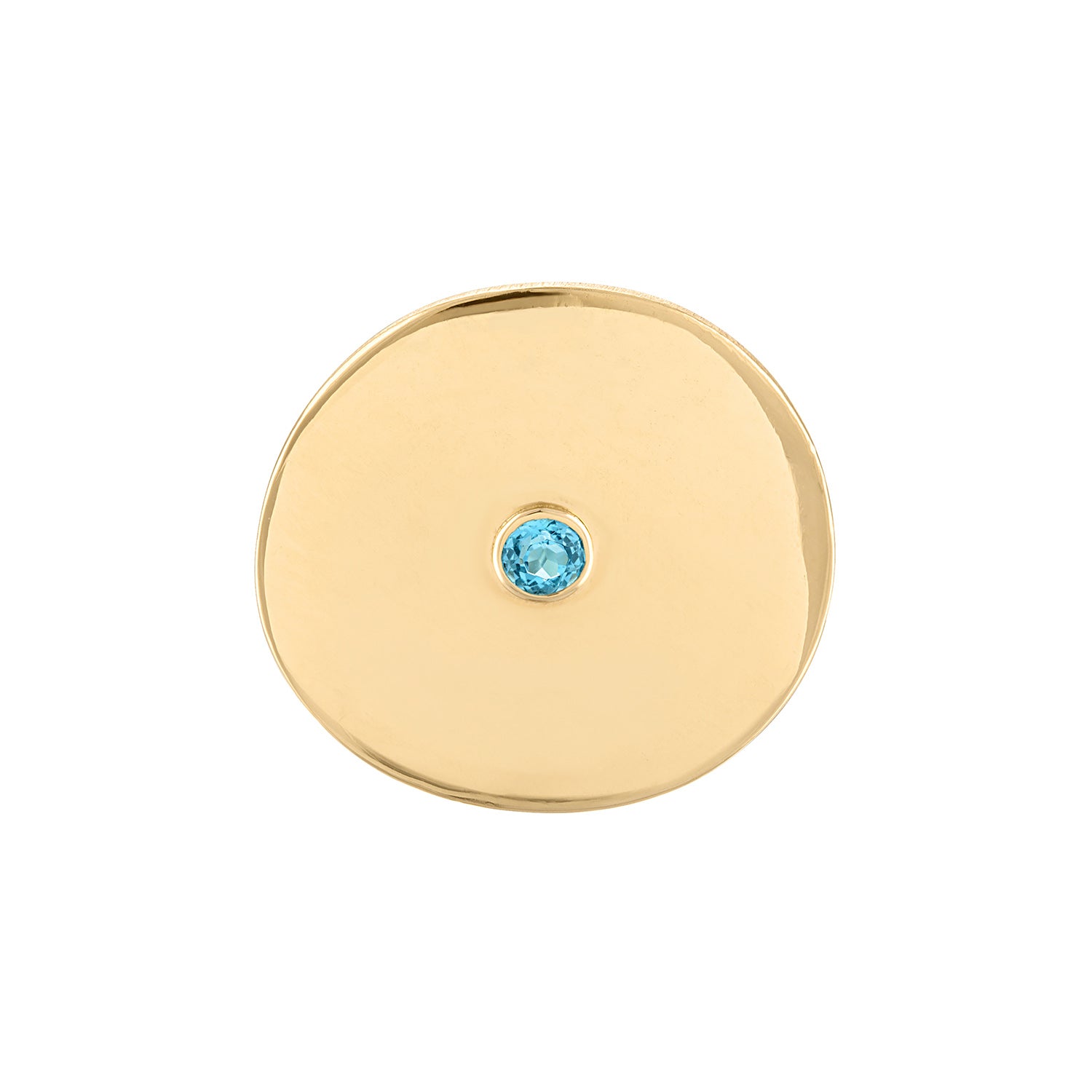 Solid 18k Gold Circle Ring with Blue Topaz