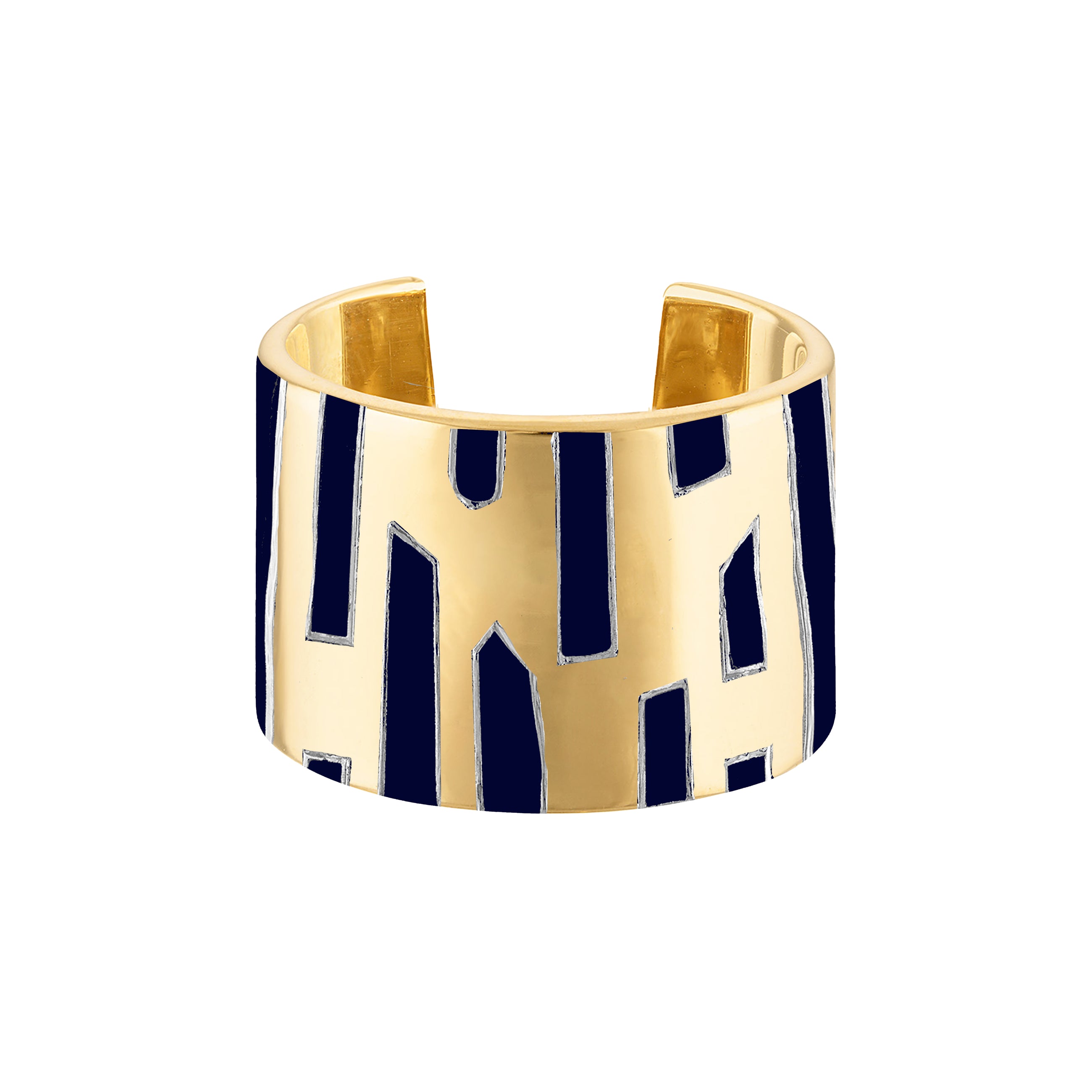 Solid 18k Gold Cuff Ring with Back Enamel