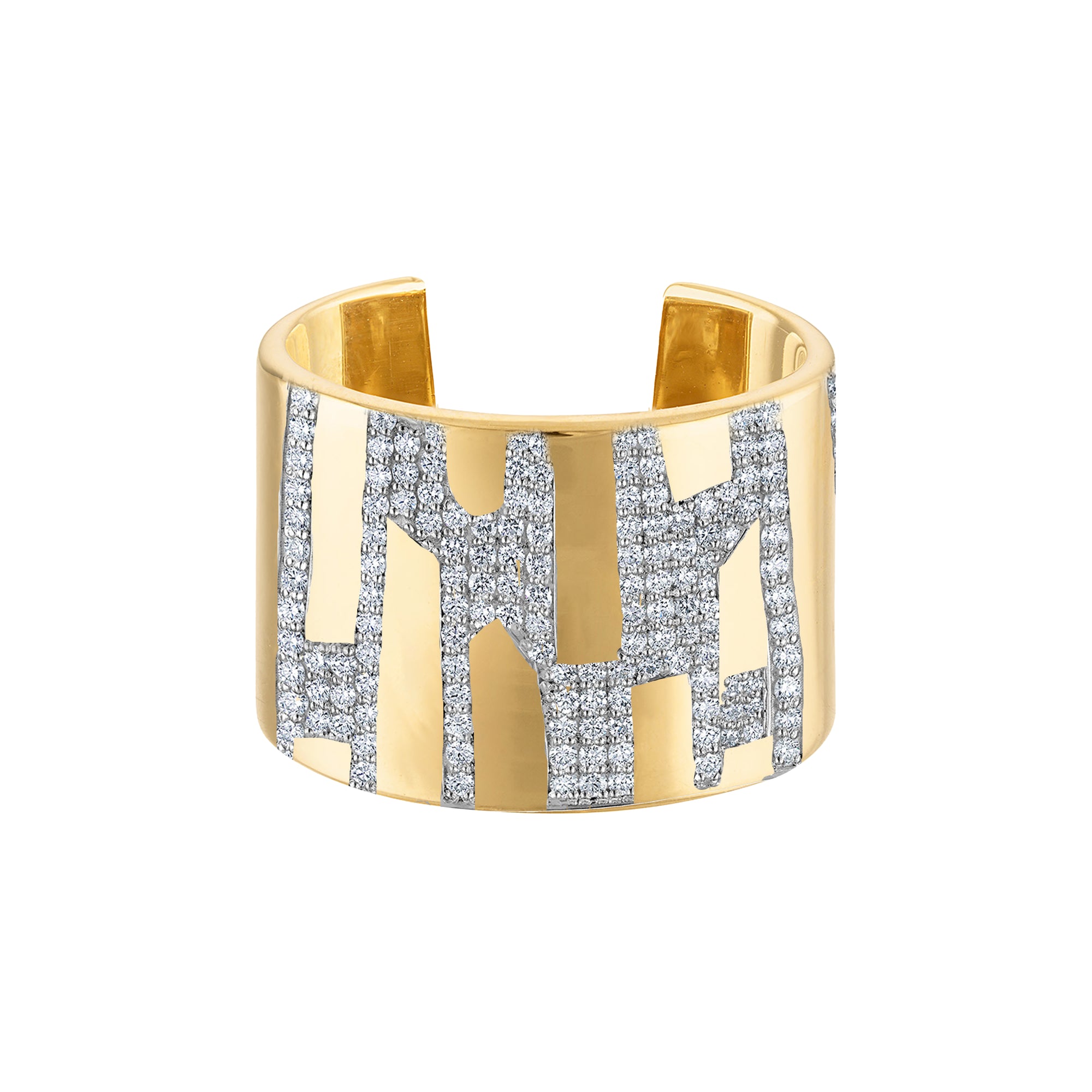 Solid 18k Gold Cuff Ring with Diamond Paved Design