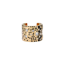 Solid 18k Gold Ring with Black Enamel & Cushion Cut Diamonds