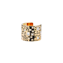 Solid 18k Gold Ring with Black Enamel & Cushion Cut Diamonds