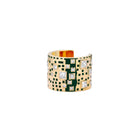 Solid 18k Gold Ring with Green Enamel & Cushion Cut Diamonds