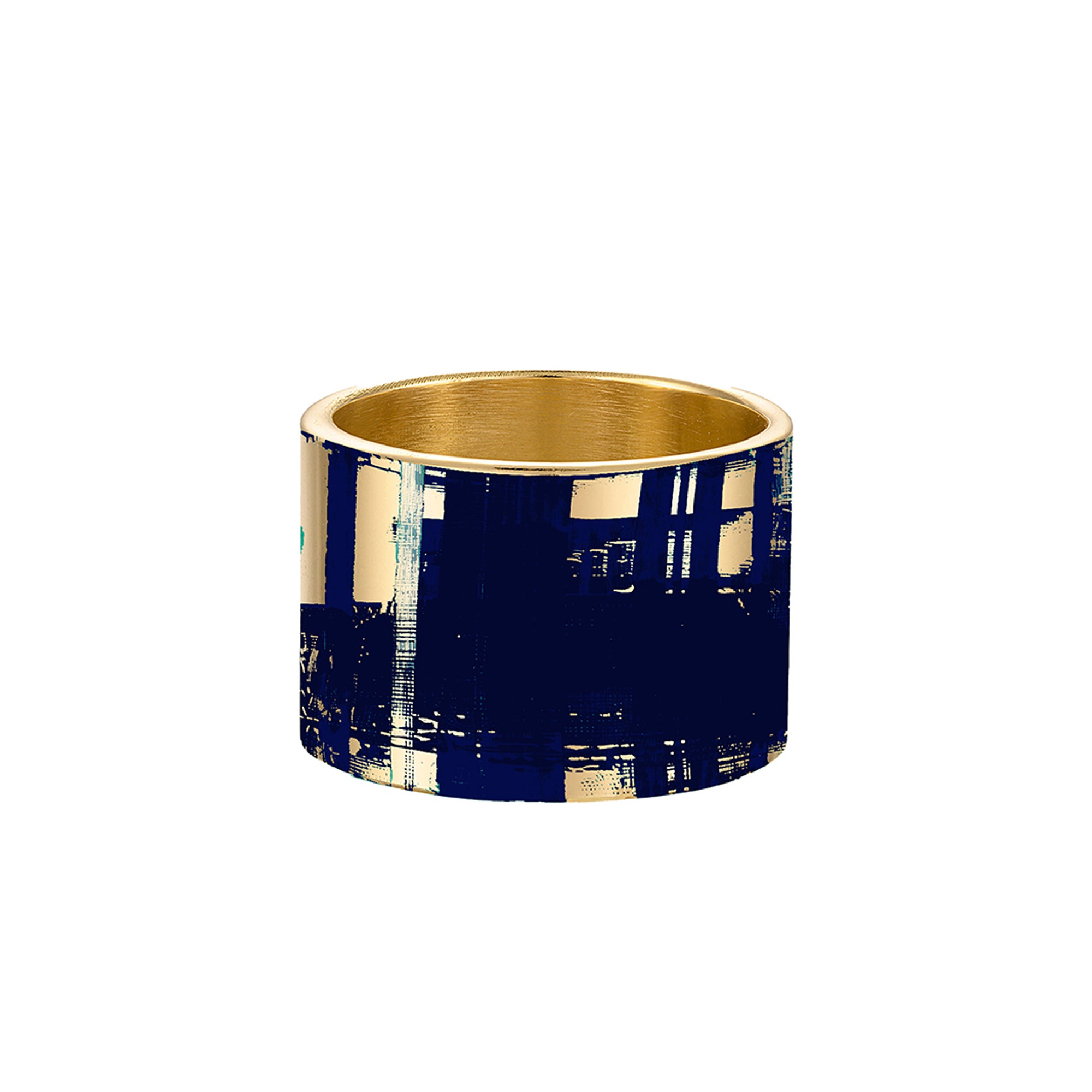 Solid 18k Gold Ring with Navy Enamel