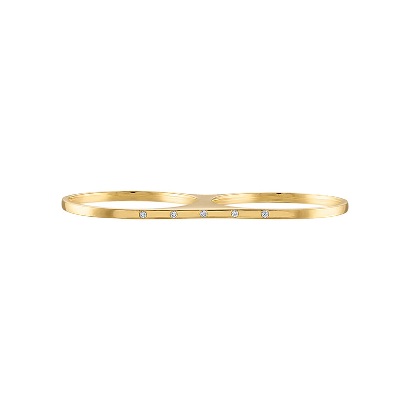 18k Solid Gold Thin Double Finger Ring with Diamonds