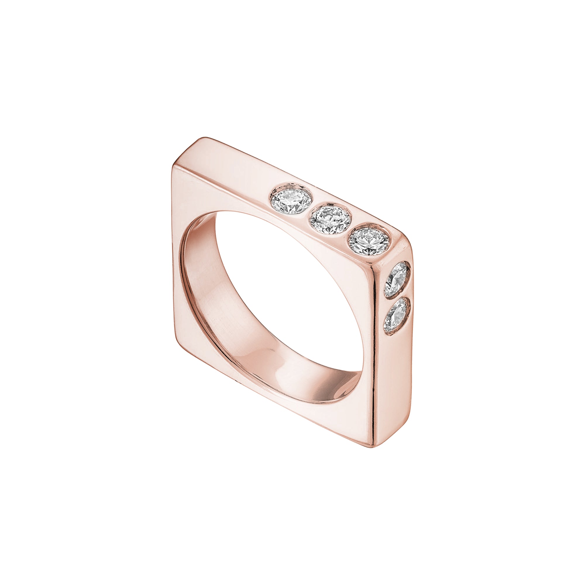 Solid 18k Rose Gold Stacking Ring with  Diamonds