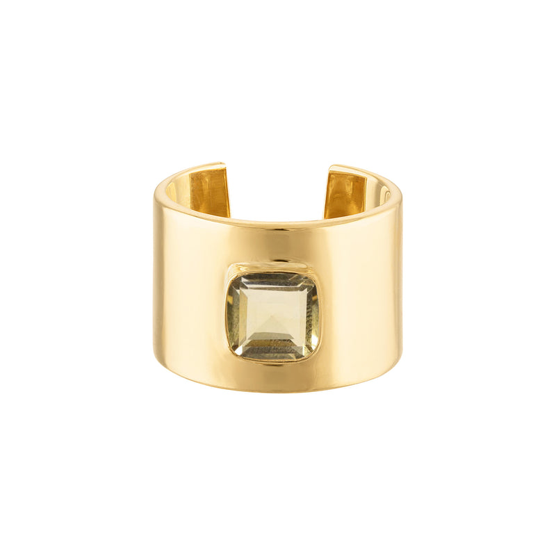 18k Solid Yellow Gold Cuff Ring with Cushion Cut Champagne Citrine