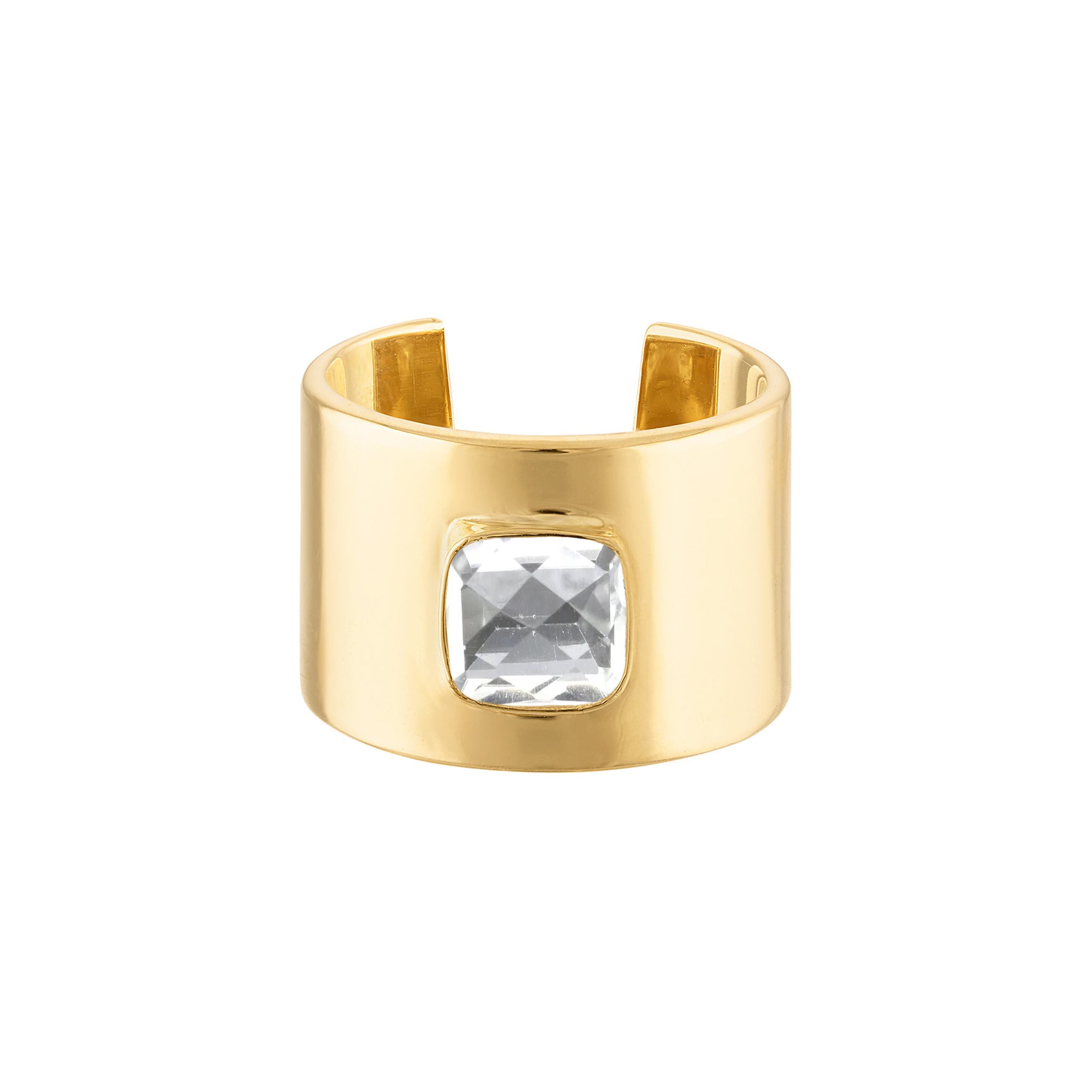 18k Solid Yellow Gold Ring with Cushion Cut Clear Quartz