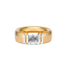 Solid 18k Gold Stacking Ring with Clear Quartz