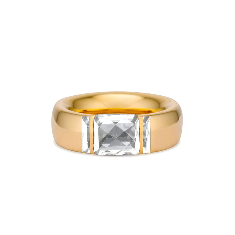 Solid 18k Gold Stacking Ring with Clear Quartz