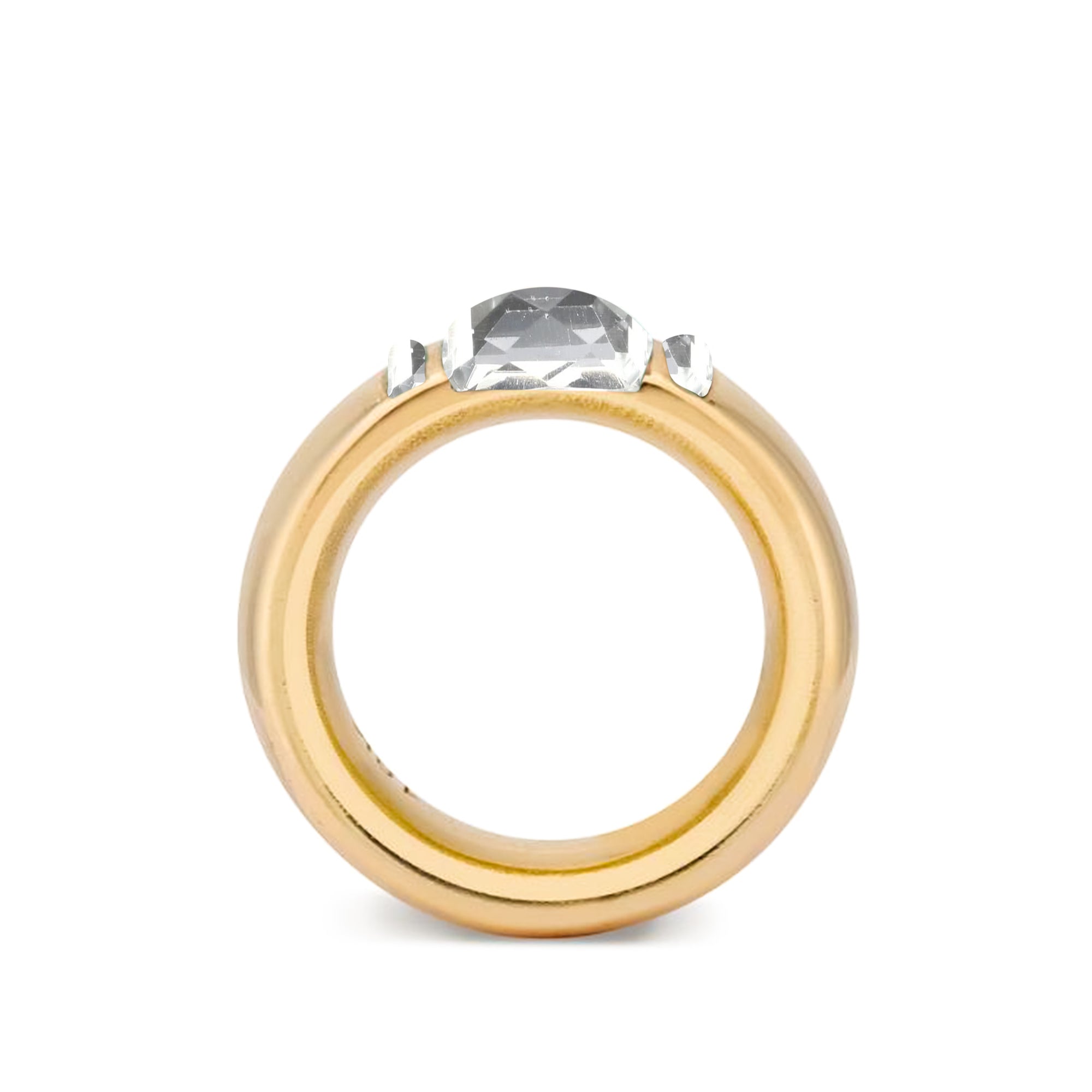 Solid 18k Gold Stacking Ring with Clear Quartz