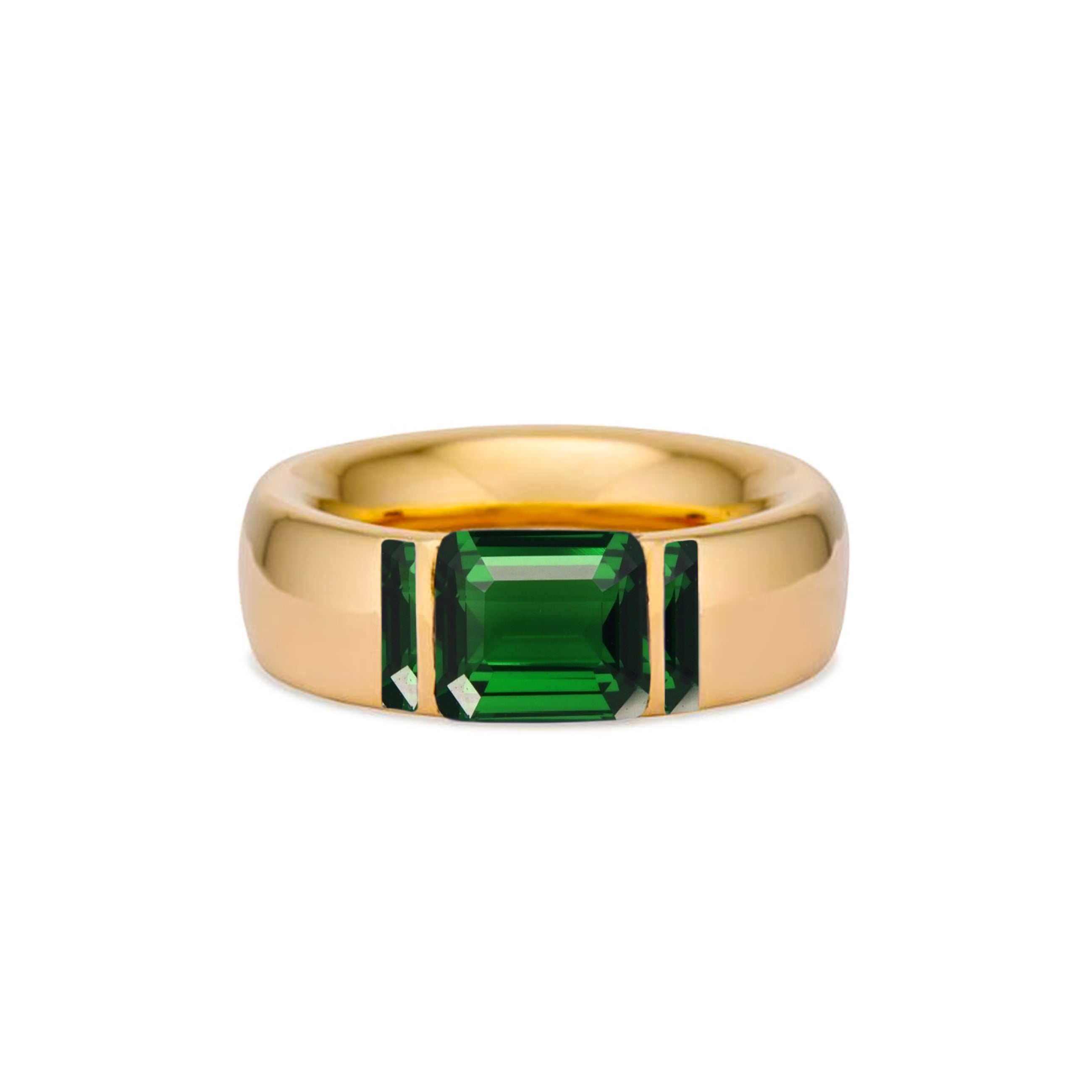 Solid 18k Gold Stacking Ring with Dark Green Quartz