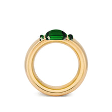 Solid 18k Gold Stacking Ring with Dark Green Quartz