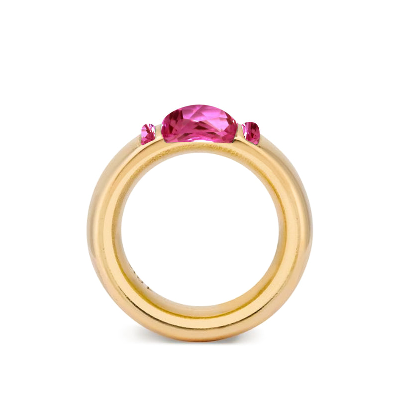 Solid 18k Gold Stacking Ring with Hot Pink Quartz