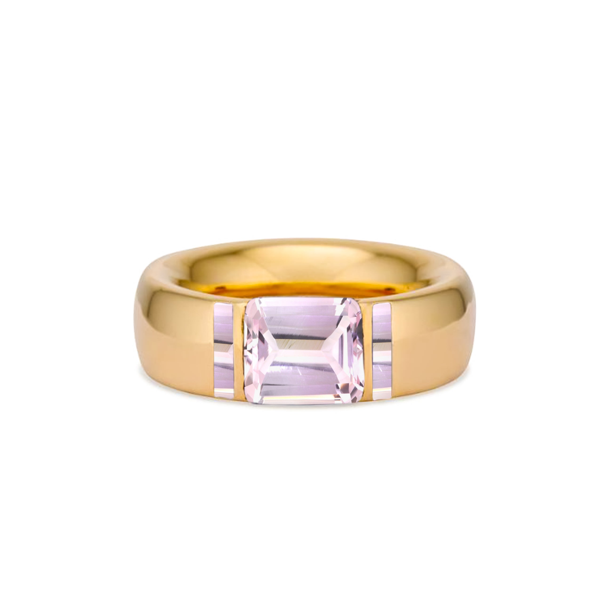 Solid 18k Gold Stacking Ring with Pale Pink Quartz