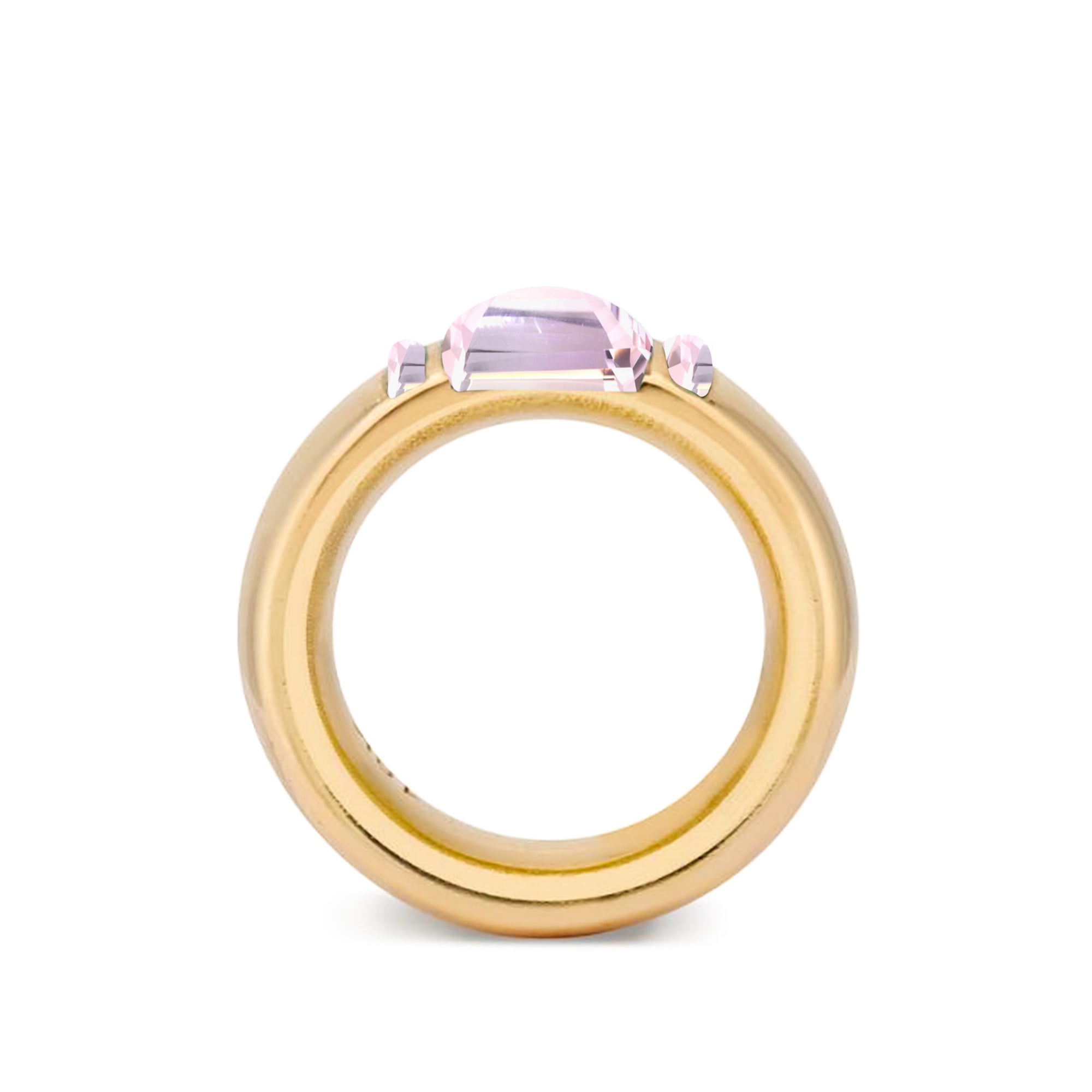 Solid 18k Gold Stacking Ring with Pale Pink Quartz