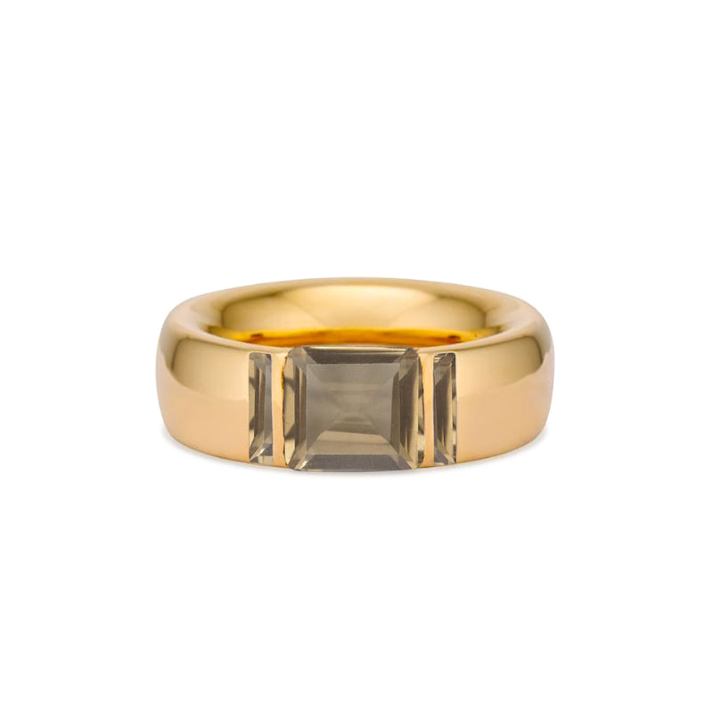 Solid 18k Gold Stacking Ring with Smoky Topaz