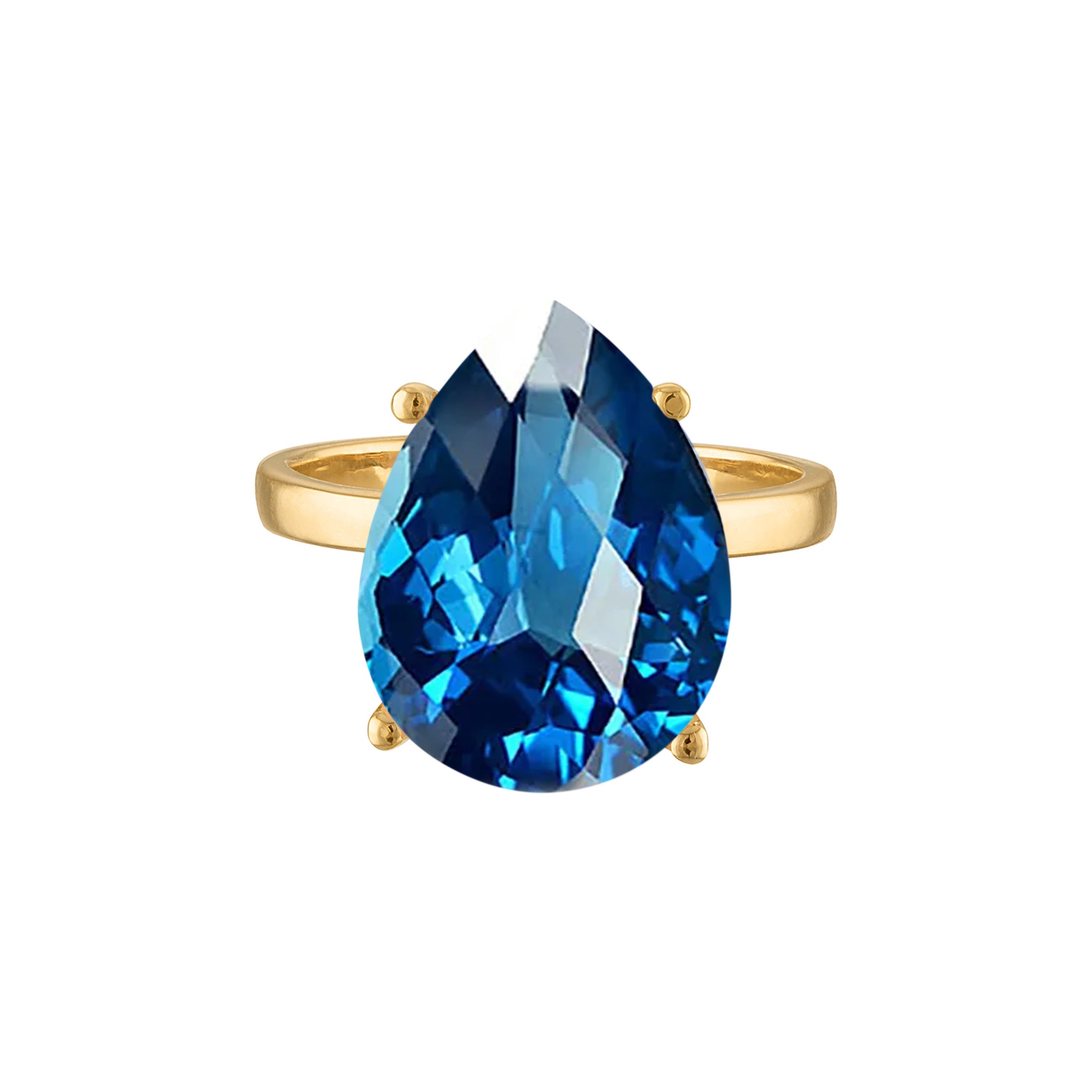 18k Gold Band with Pear Cut London Blue Topaz Cocktail Ring