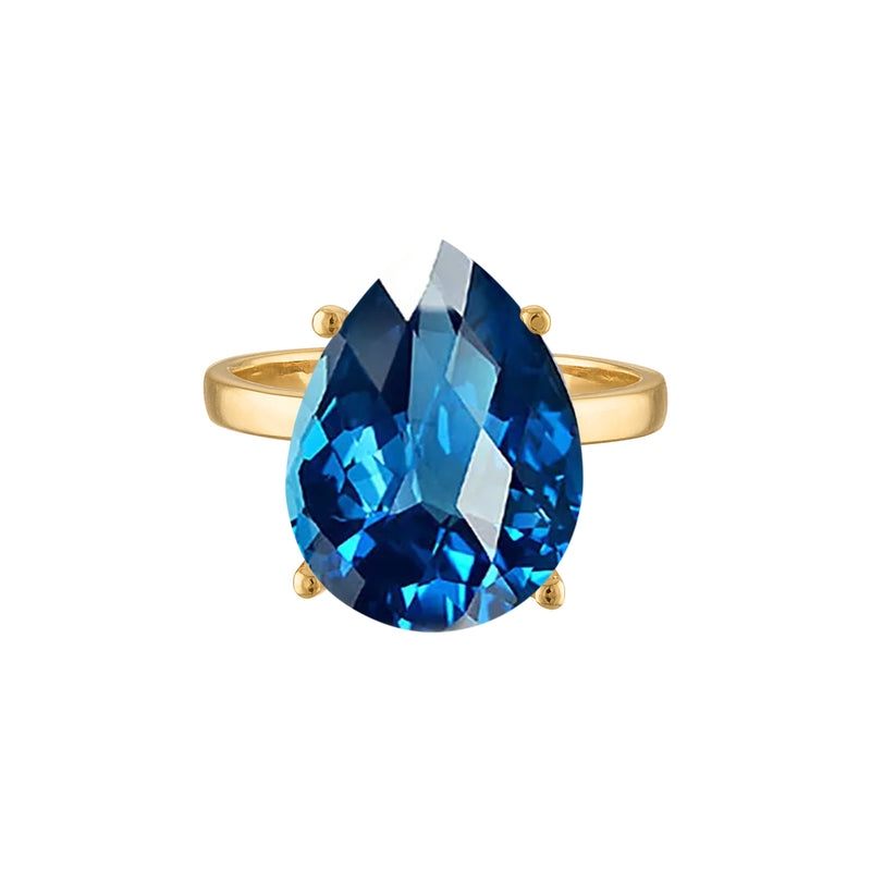 18k Gold Band with Pear Cut London Blue Topaz Cocktail Ring