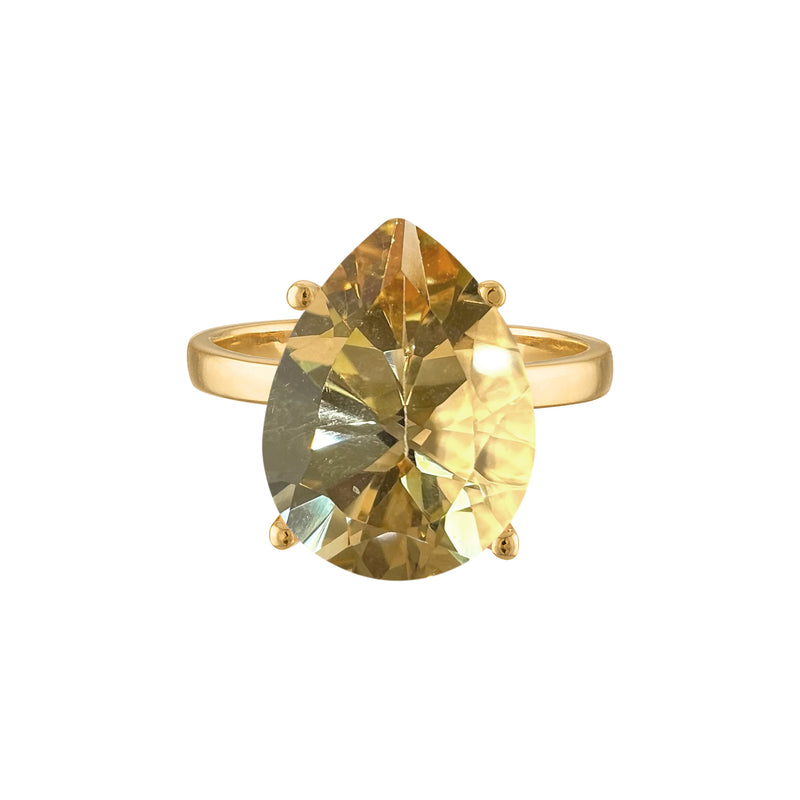 18k Gold Band with Pear Cut Champagne Citrine Cocktail Ring