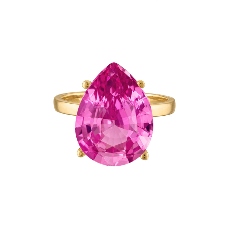 18k Gold Band with Pear Cut Hot Pink Quartz Cocktail Ring