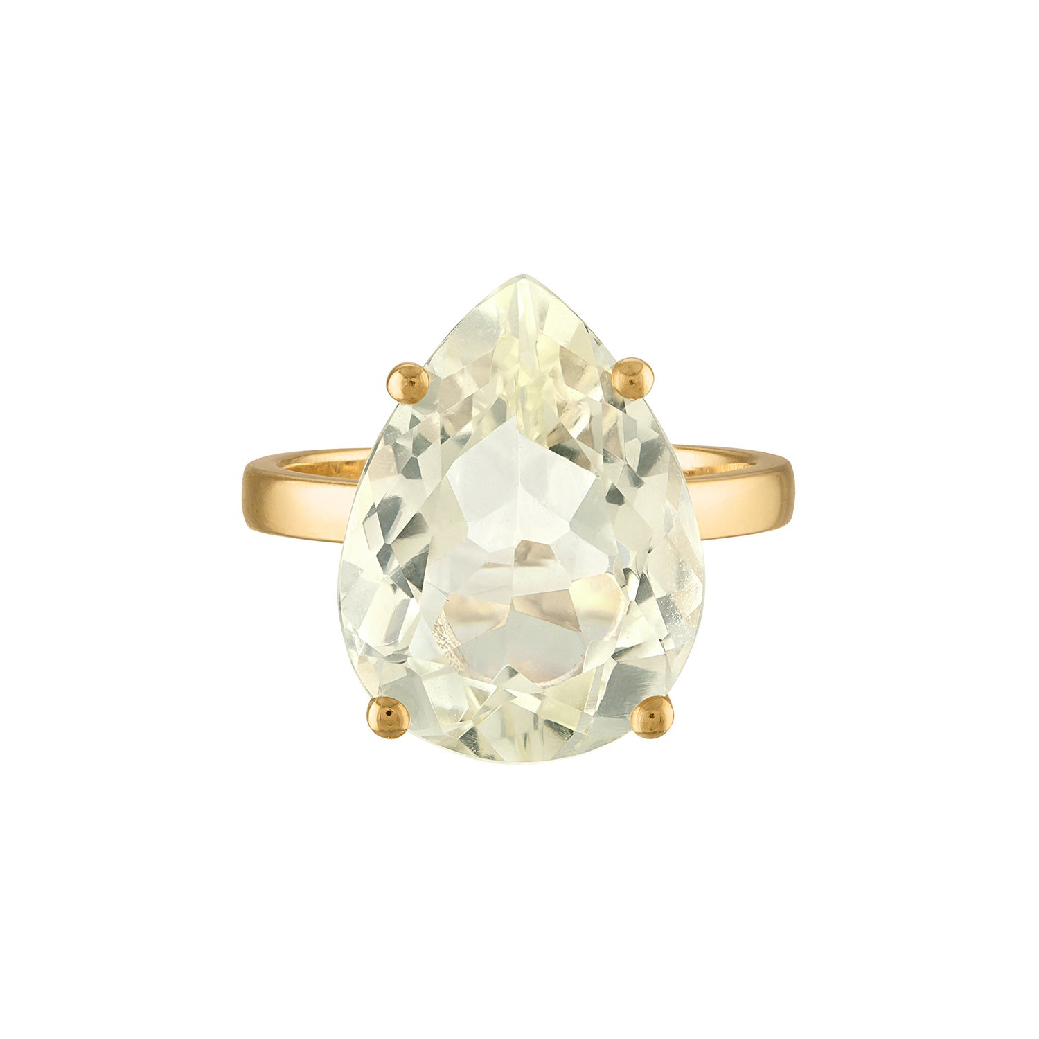 18k Gold Band with Pear Cut Light Yellow Citrine Cocktail Ring