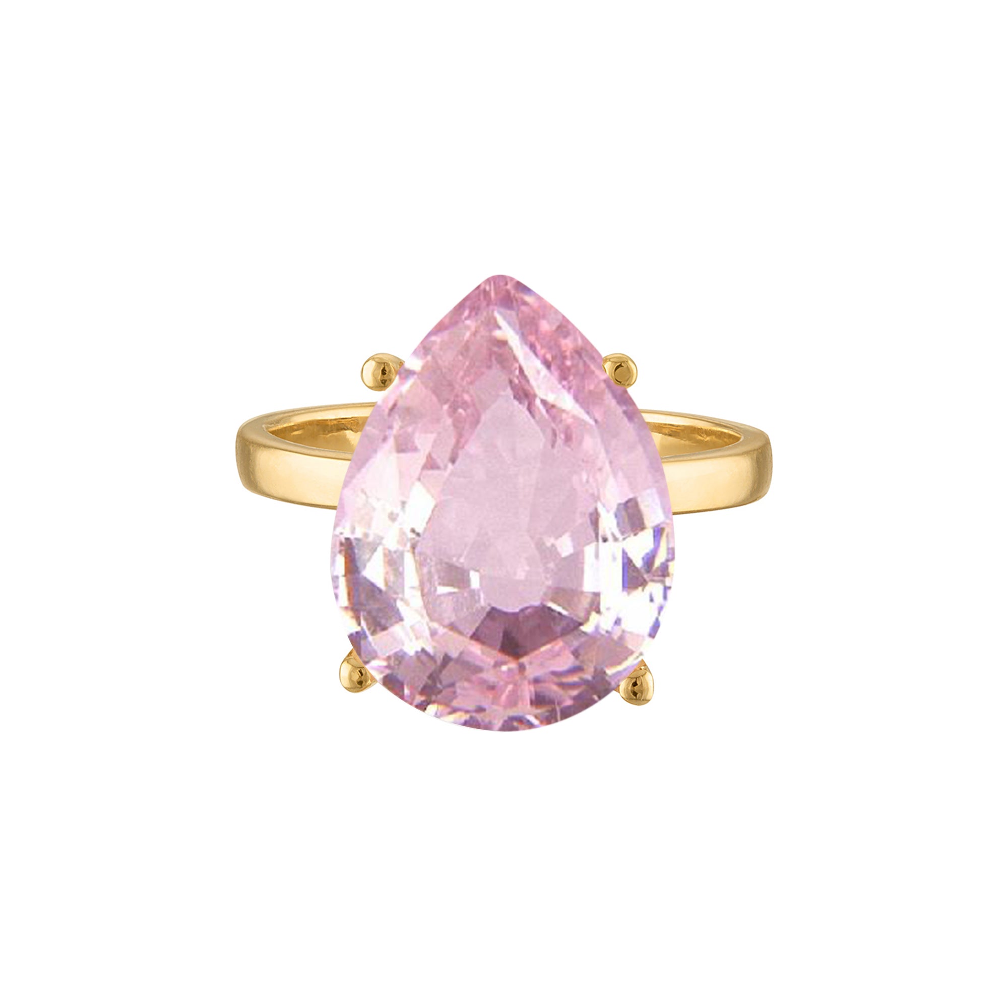 18k Gold Band with Pear Cut Pale Pink Quartz Cocktail Ring