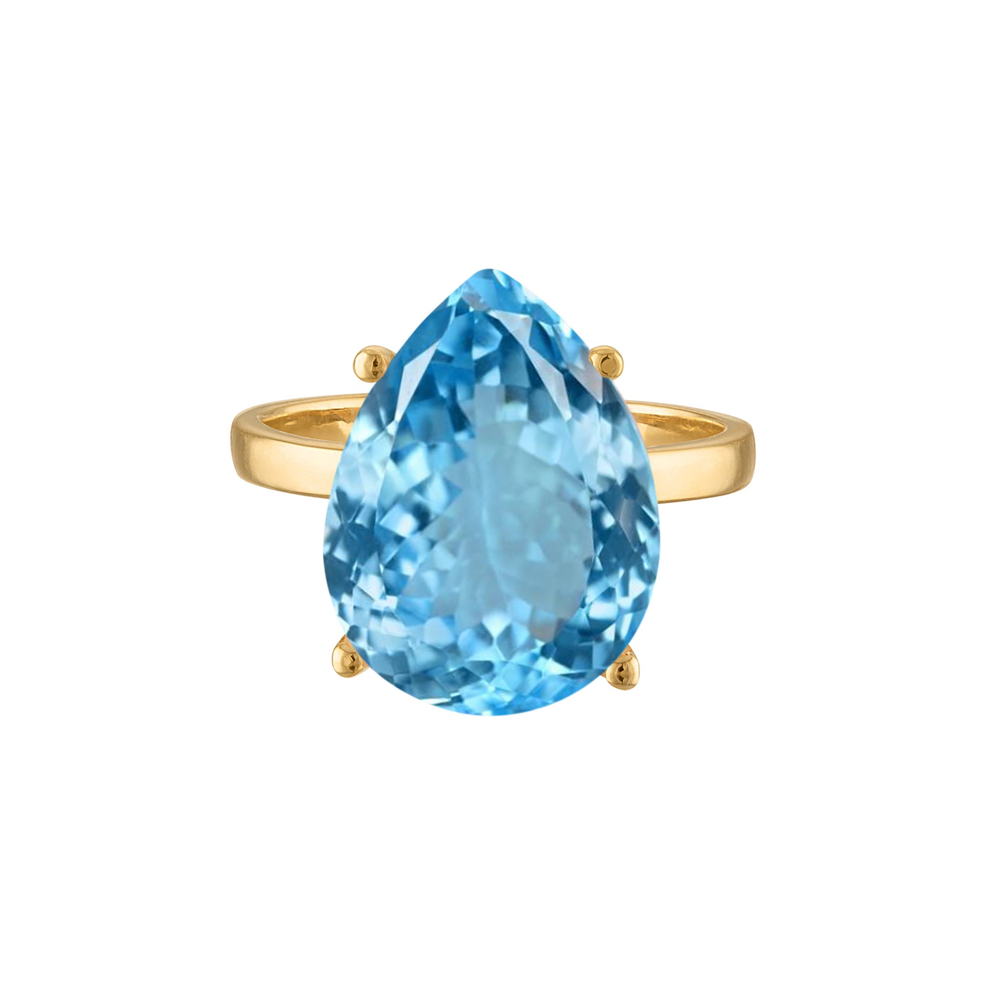 18k Gold Band with Pear Cut Blue Swiss Topaz Cocktail Ring