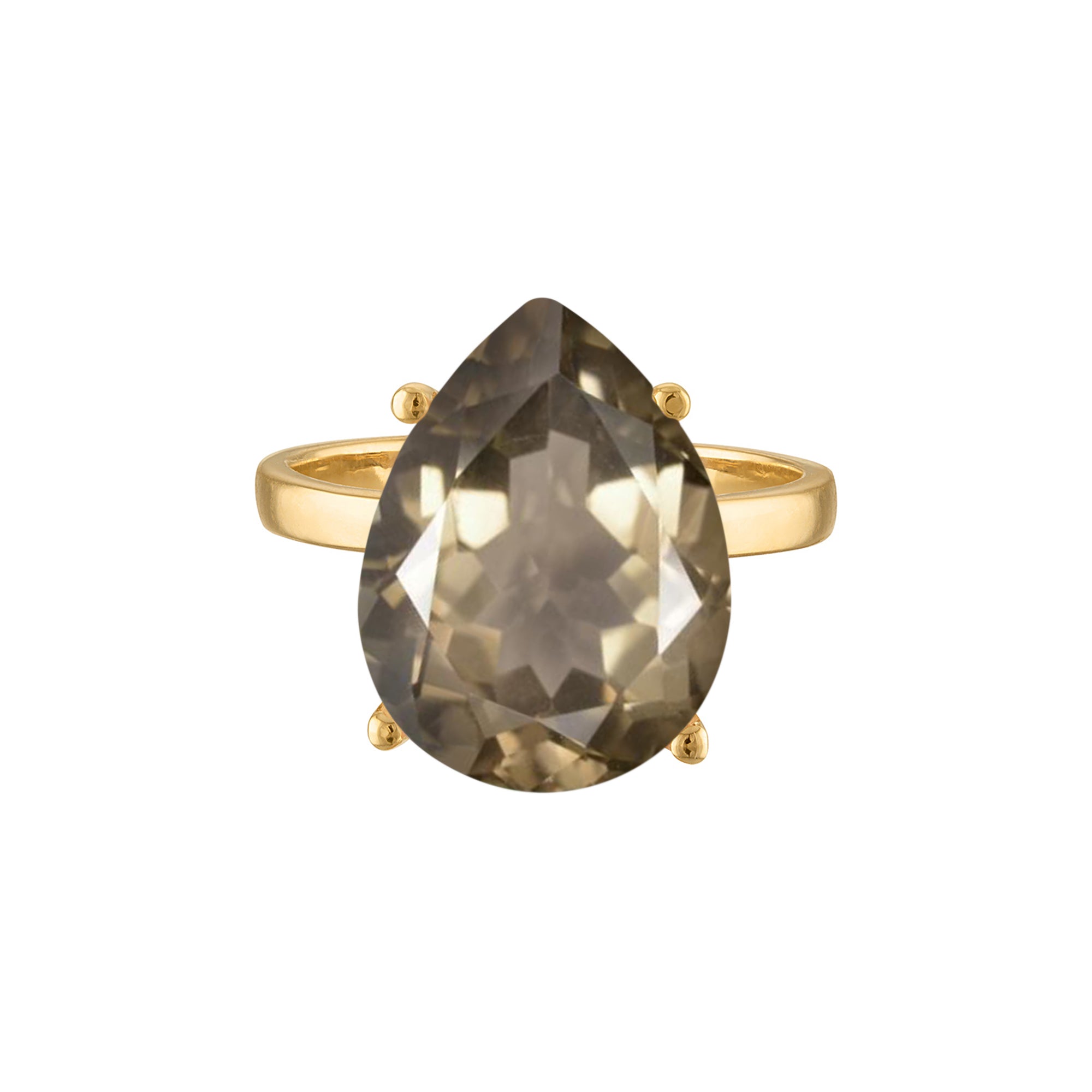 18k Gold Band with Pear Cut Smoky Topaz Cocktail Ring