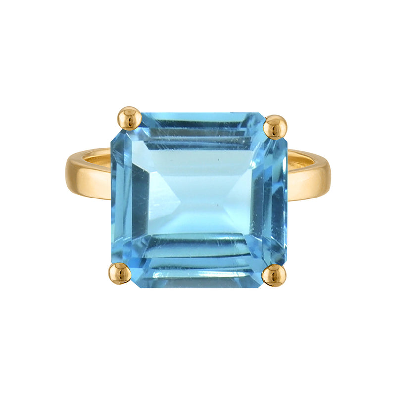 18k Gold Band with Princess Cut Blue Swiss Topaz Cocktail Ring