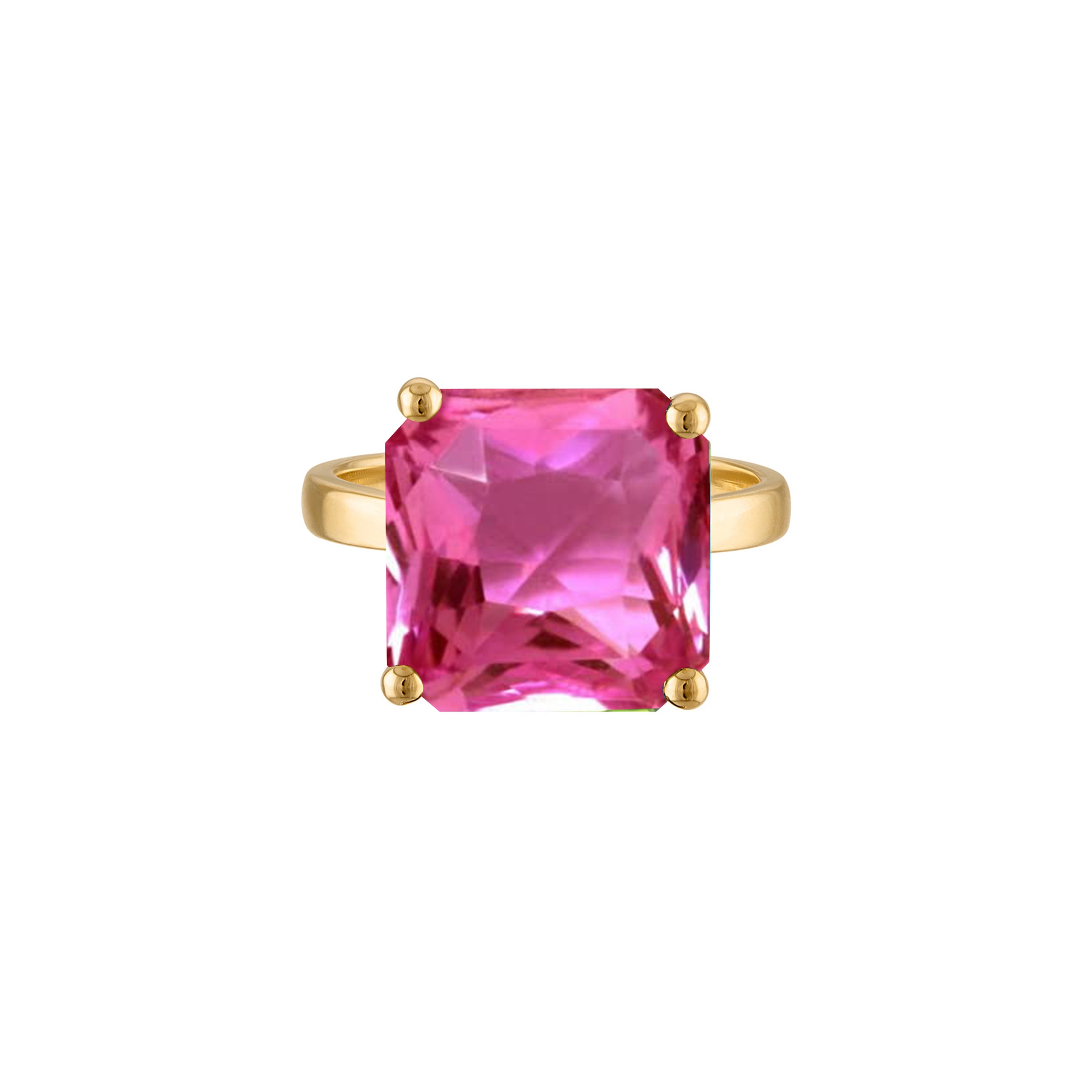 18k Gold Band with Princess Cut Hot Pink Quartz Cocktail Ring