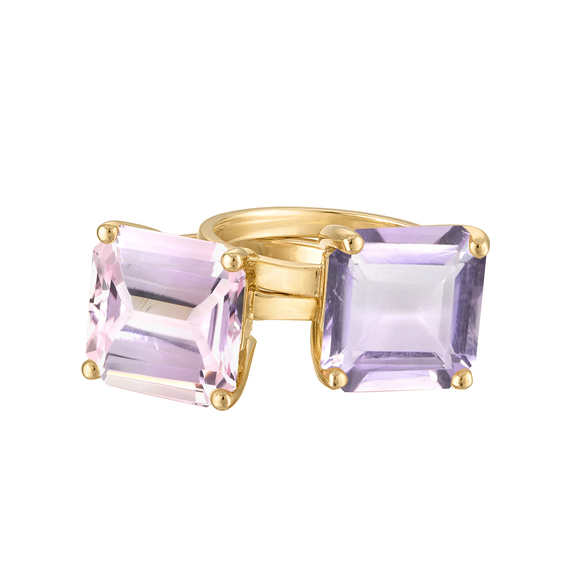 18k Gold Band with Princess Cut Lavender Amethyst Cocktail Ring