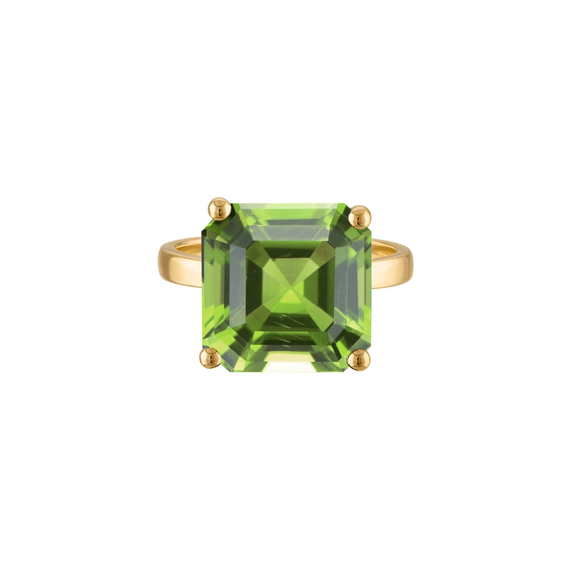 18k Gold Band with Princess Cut Peridot Cocktail Ring