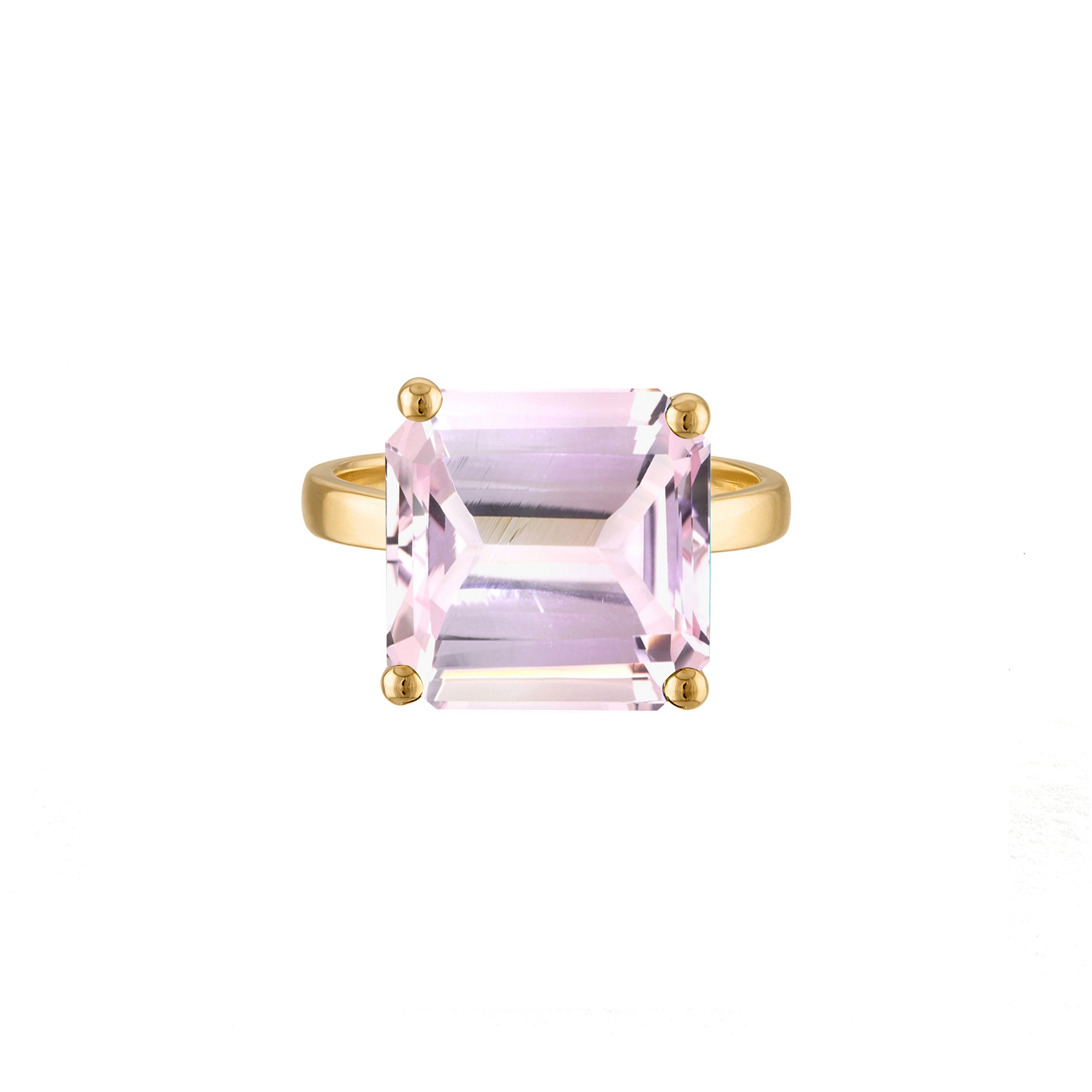 18k Gold Band with Princess Cut Pale Pink Quartz Cocktail Ring