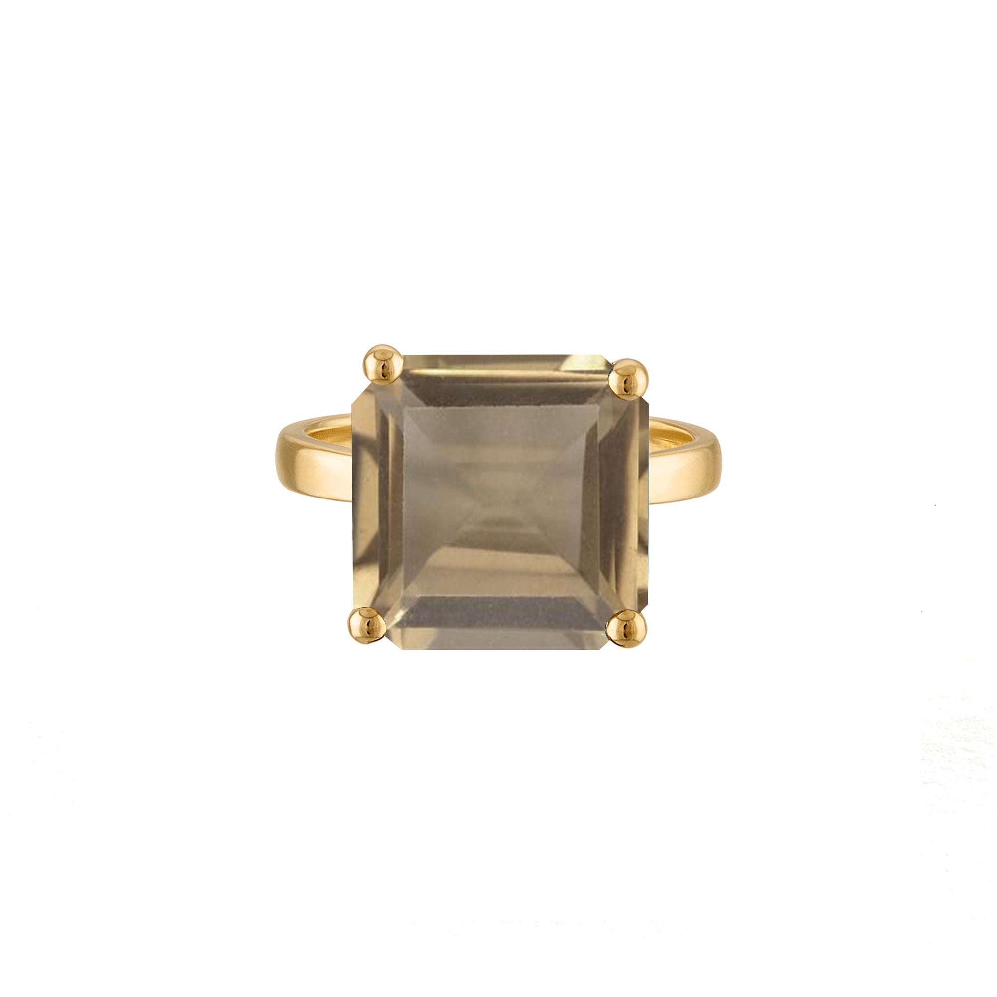 18k Gold Band with Princess Cut Smoky Topaz Cocktail Ring