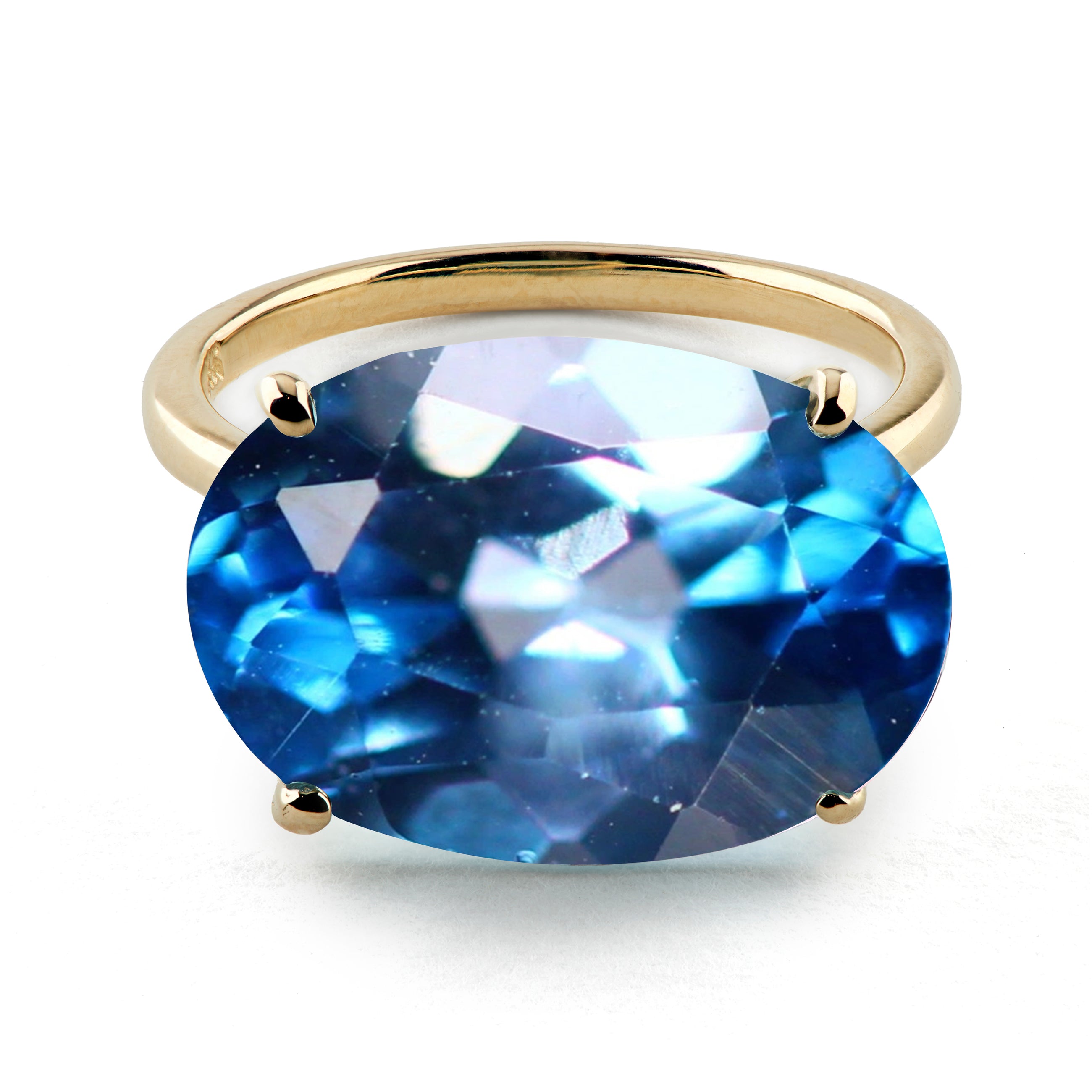 18k Gold Radiant Cut London Blue Topaz Cocktail Ring