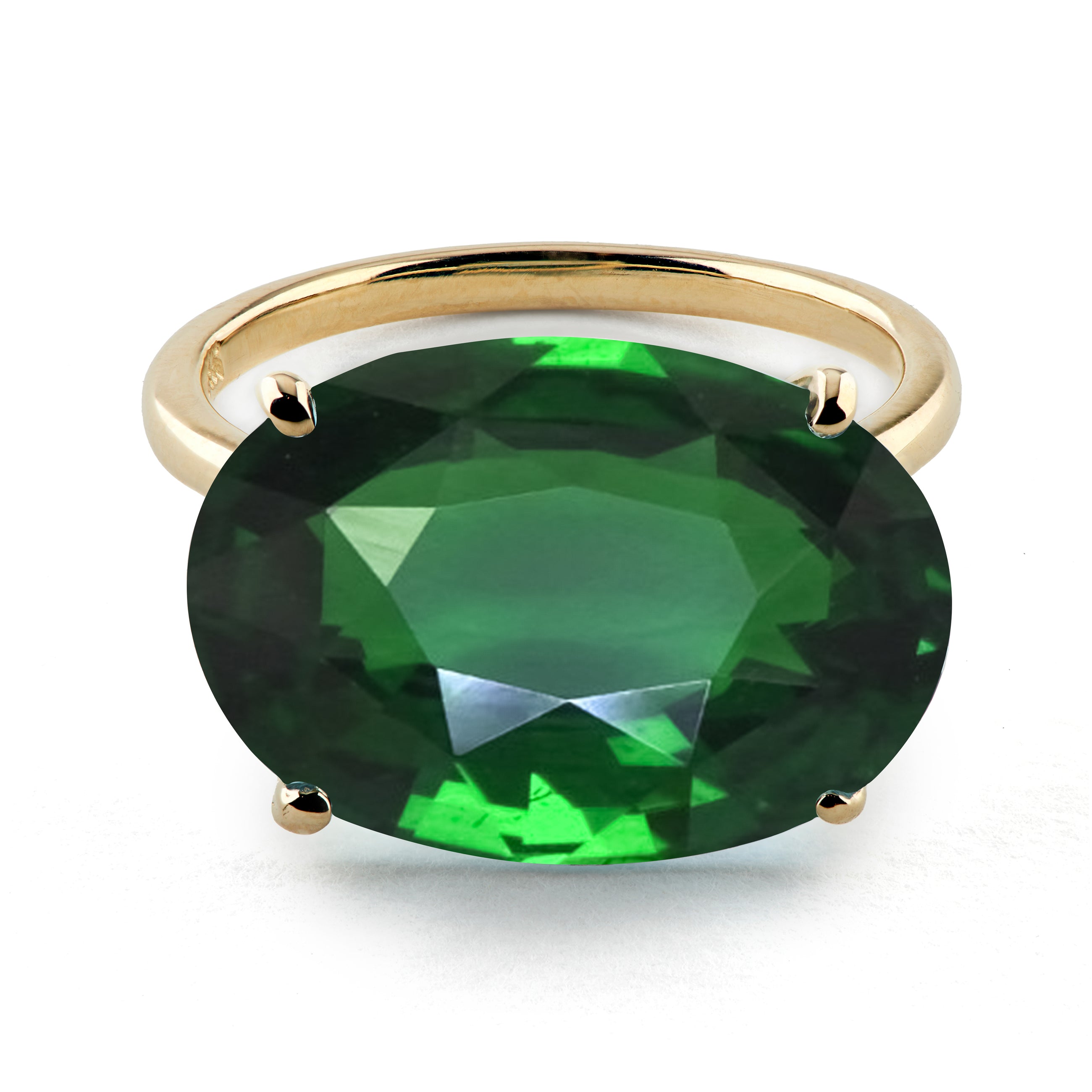 18k Gold Radiant Cut Dark Green Quartz Cocktail Ring