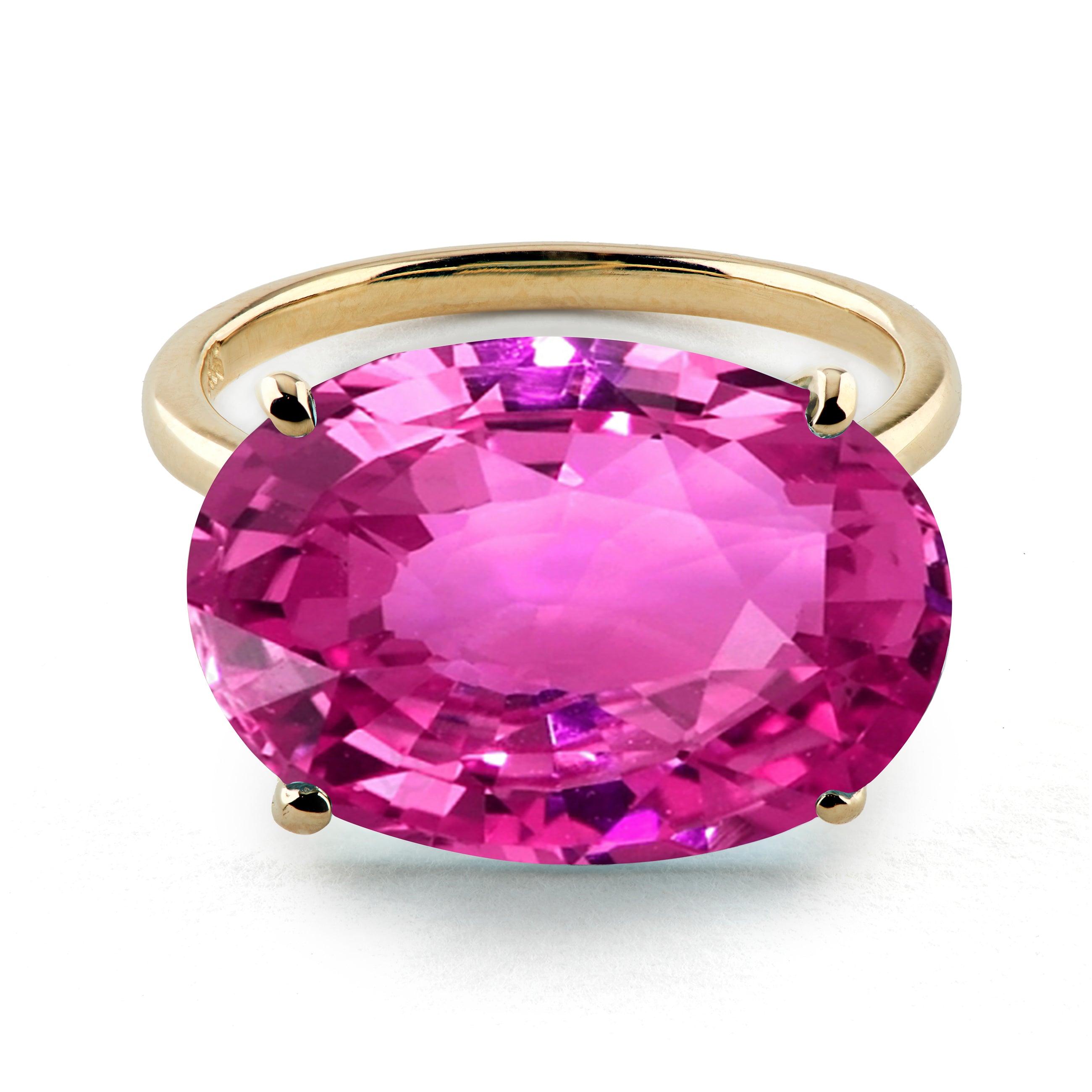 18k Gold Radiant Cut Hot Pink Quartz Cocktail Ring