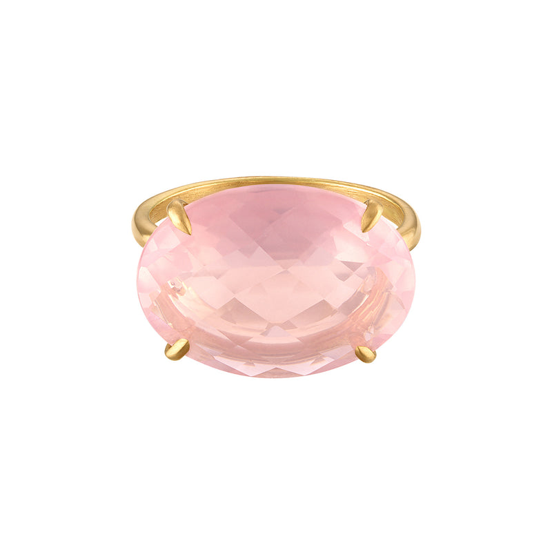 18k Gold Radiant Cut Rose Quartz Cocktail Ring