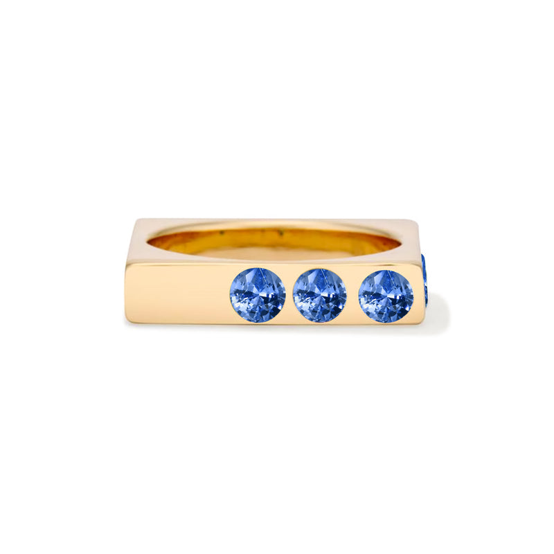 Solid 18k Gold Square Stacking Ring with Blue London Topaz