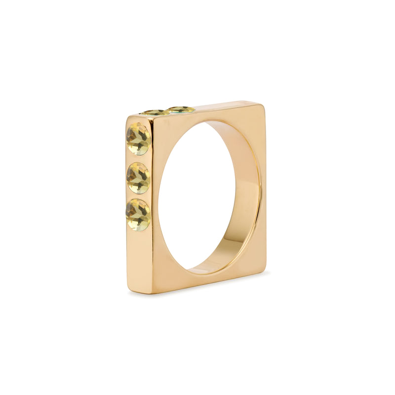 Solid 18k Gold Square Stacking Ring with Champagne Citrine