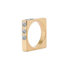 Solid 18k Gold Square Stacking Ring with Clear Quartz