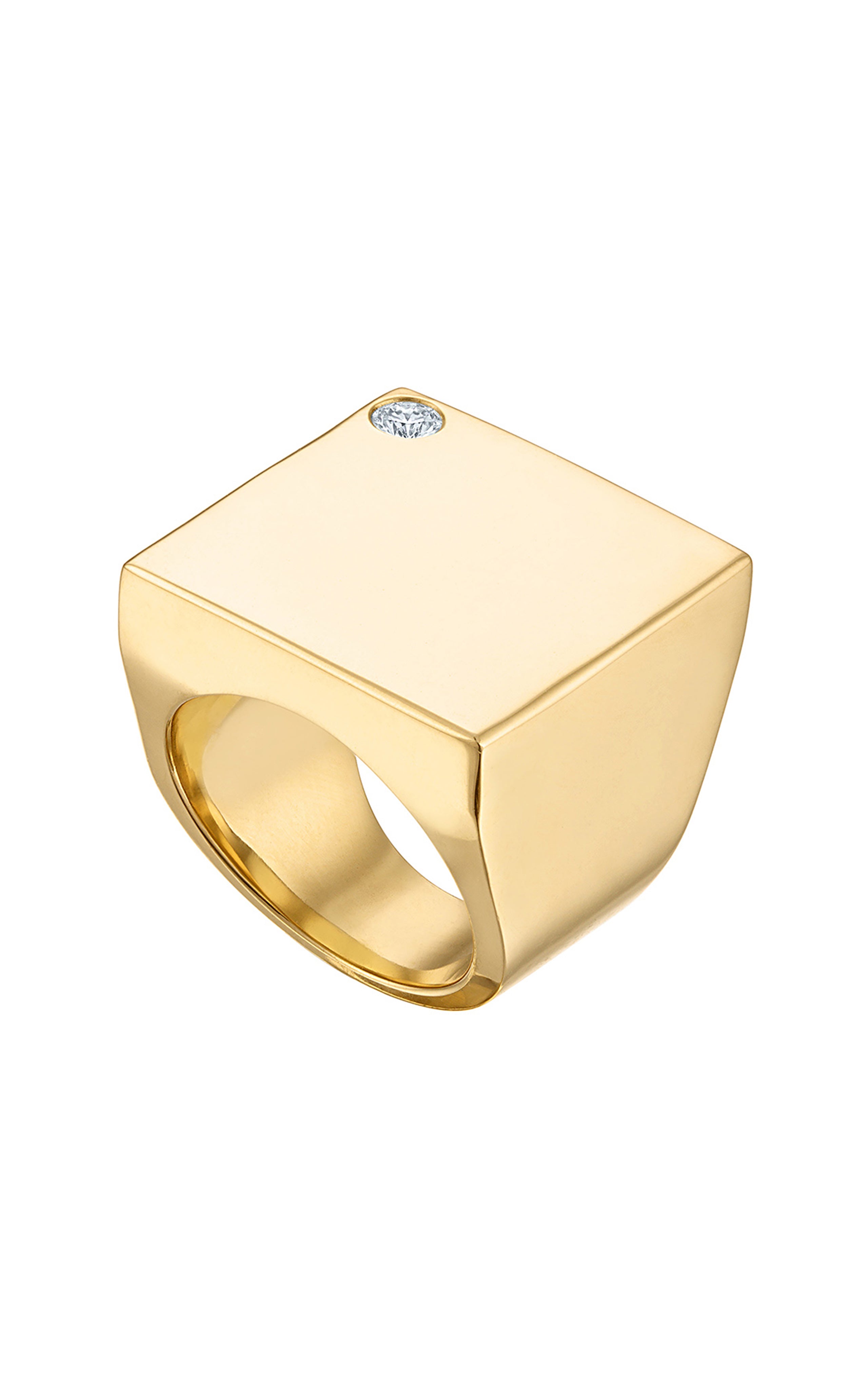 Solid 18k Gold Square Ring with Diamond