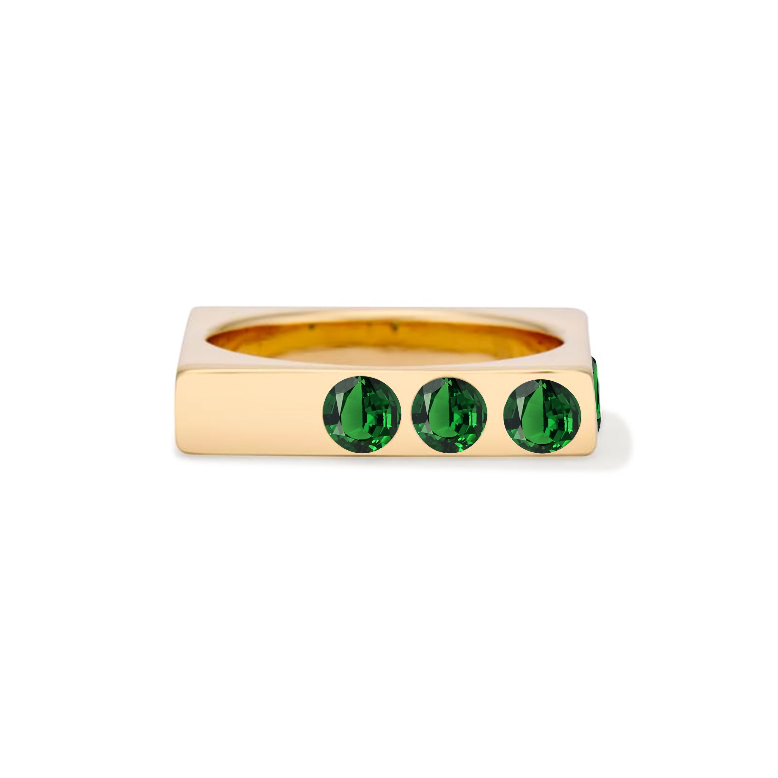 Solid 18k Gold Square Stacking Ring with Dark Green Quartz