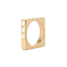 Solid 18k Gold Square Stacking Ring with Light Yellow Citrine