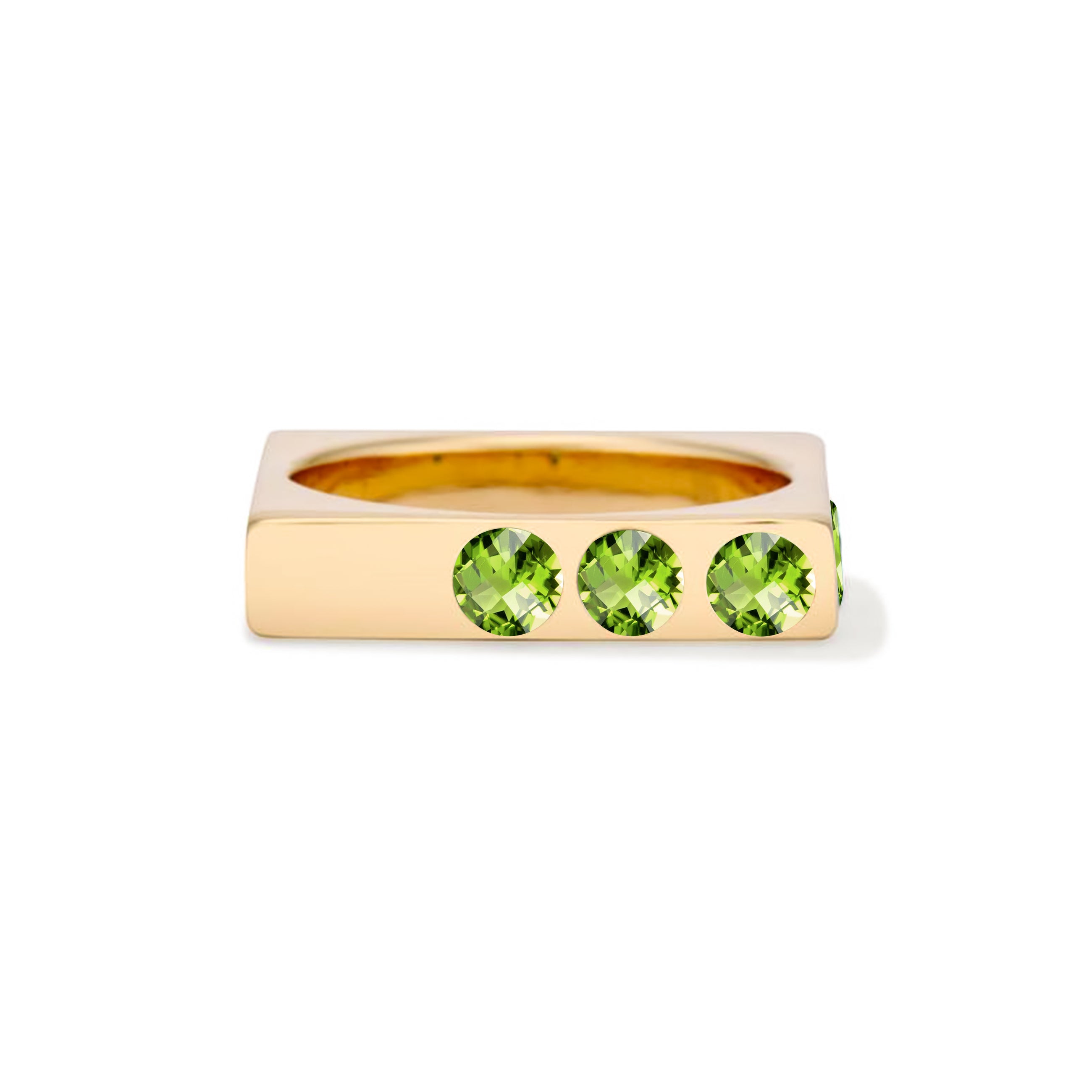 Solid 18k Gold Square Stacking Ring with Peridot