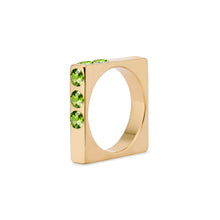 Solid 18k Gold Square Stacking Ring with Peridot