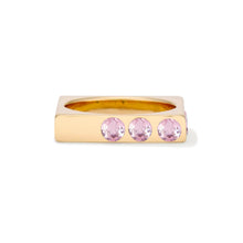 Solid 18k Gold Square Stacking Ring with Pale Pink Quartz