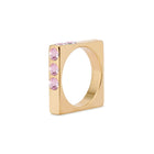 Solid 18k Gold Square Stacking Ring with Pale Pink Quartz