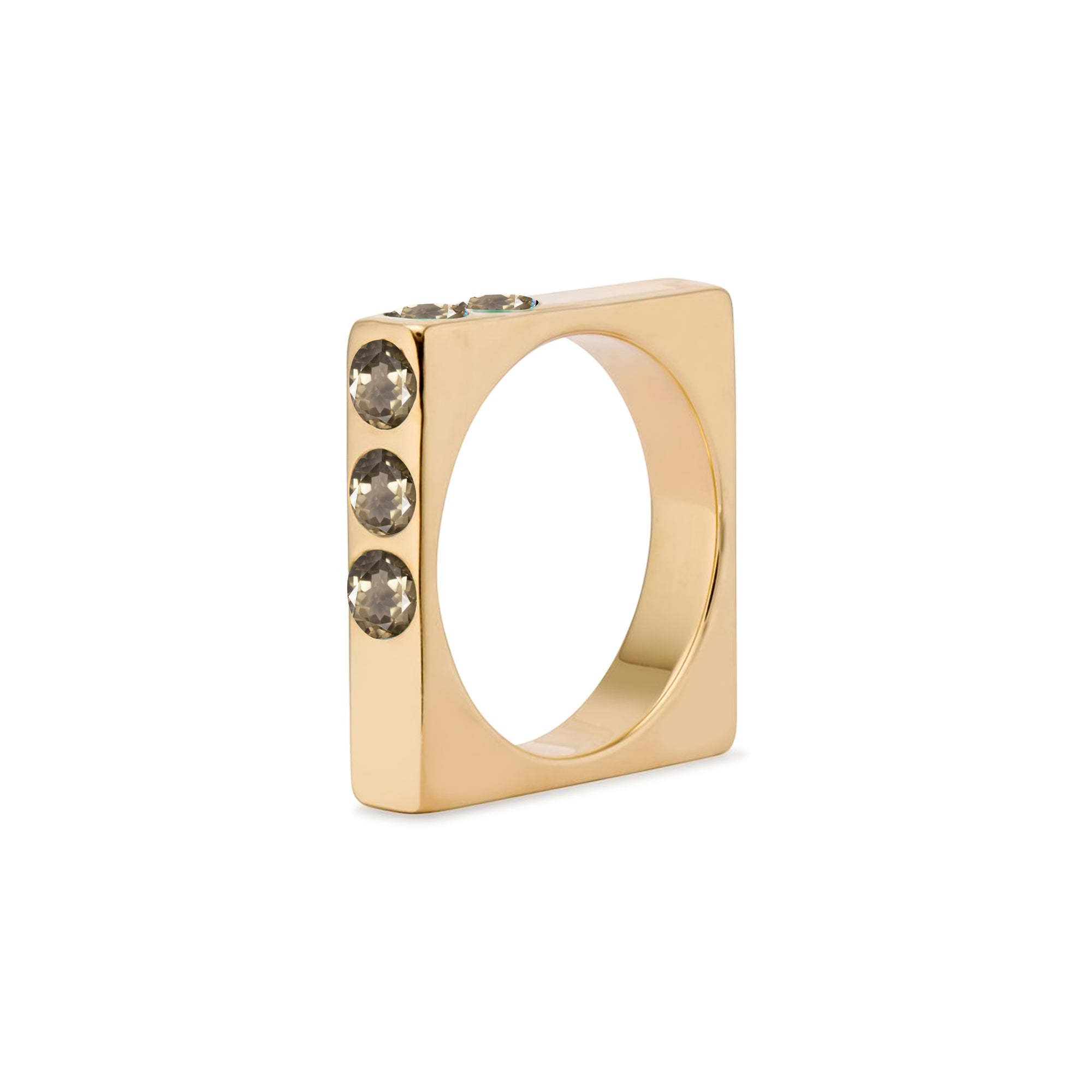 Solid 18k Gold Square Stacking Ring with Smoky Topaz